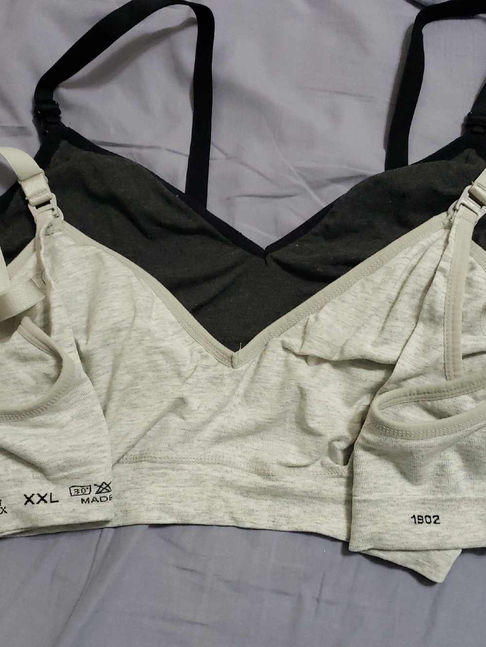 2 Clip Down Nursing Bras Xxl Black Gray